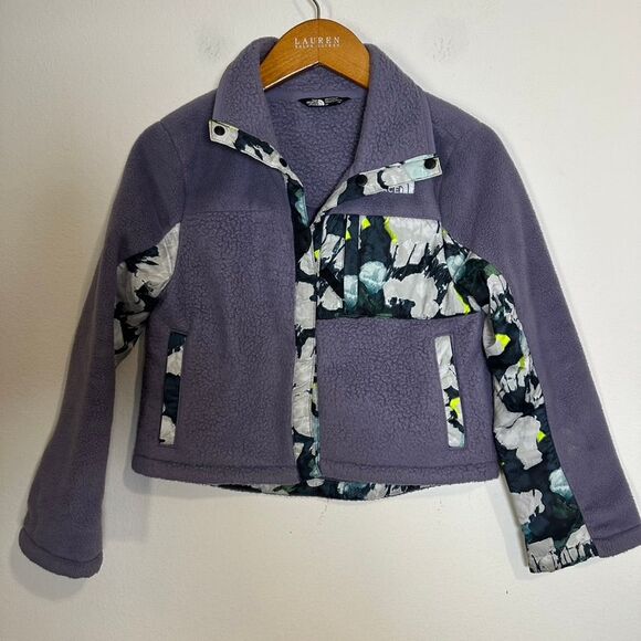 The North Face Girls Fleece Jacket Floral Print Colorblock Zip Up Purple S‎ 7/8 - Picture 1 of 9